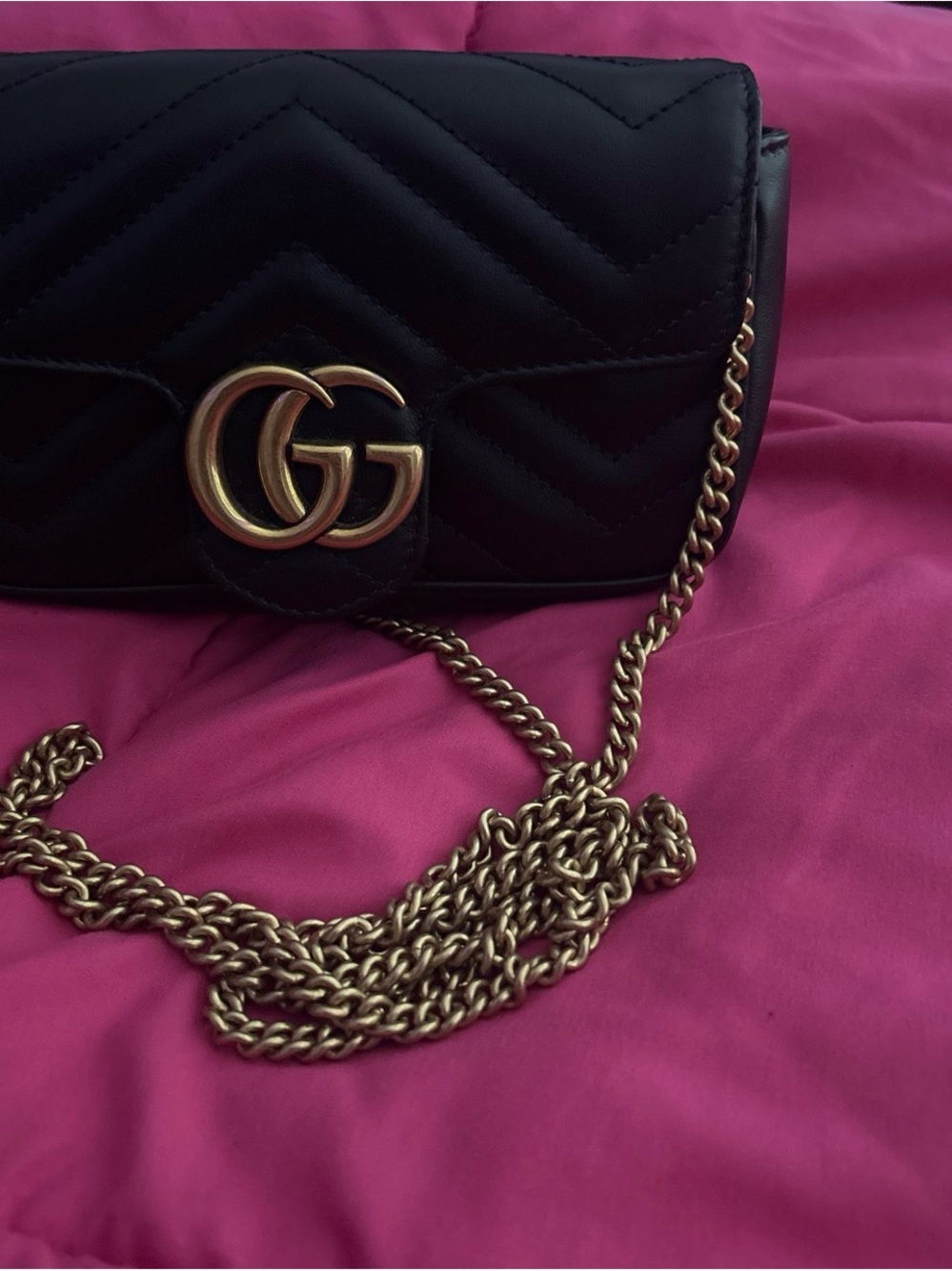 Gucci Black Quilted Matelassé Crossbody with Gold Double G